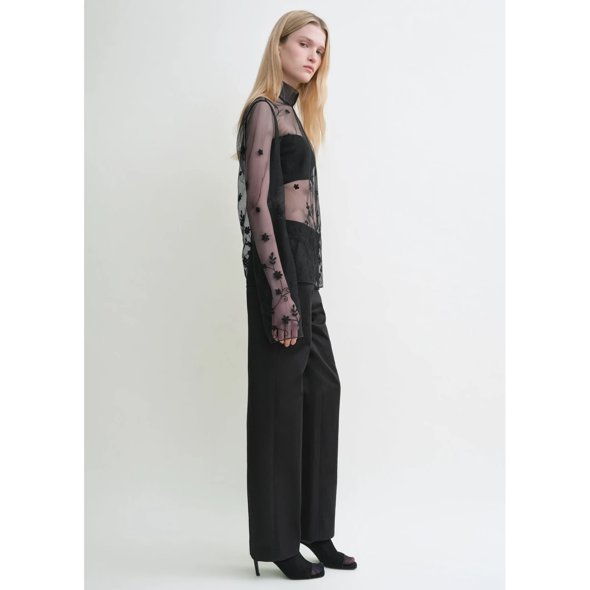 Floral tulle blouse black/black - Image 3