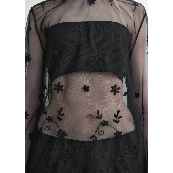 Floral tulle blouse black/black - Image 5