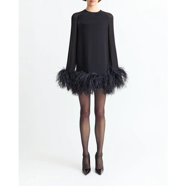 long-sleeved silhouette in semi-sheer georgette designed for ease and movement.