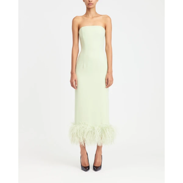 body hugging design in soft pistachio crepe.