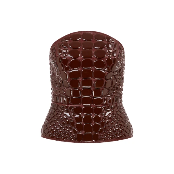 David Koma Croc Enamel Embroidery Leather Top