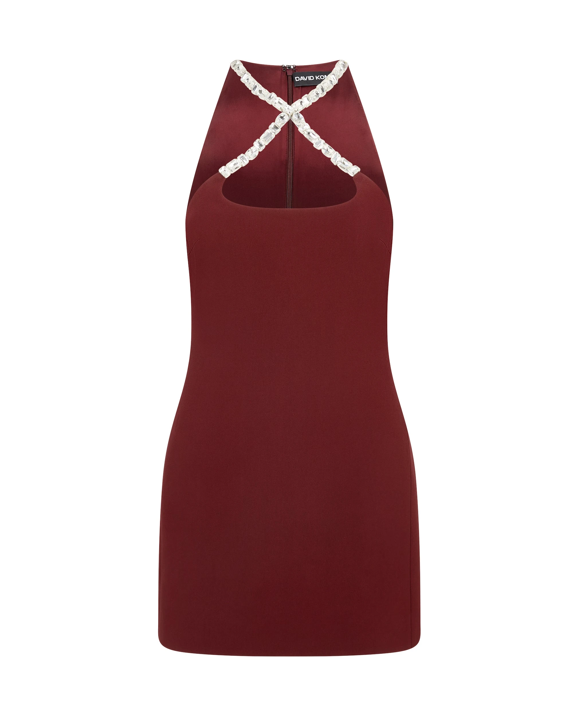 David Koma Crystal Embroidered Cross Strap Mini Dress