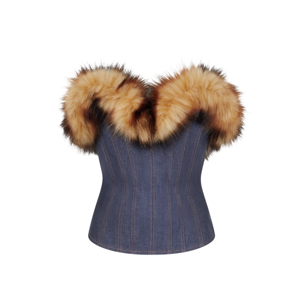 David Koma Detachable Faux-Fur Trim Corset Top