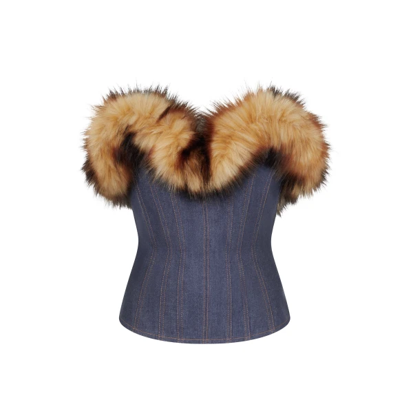David Koma Detachable Faux-Fur Trim Corset Top
