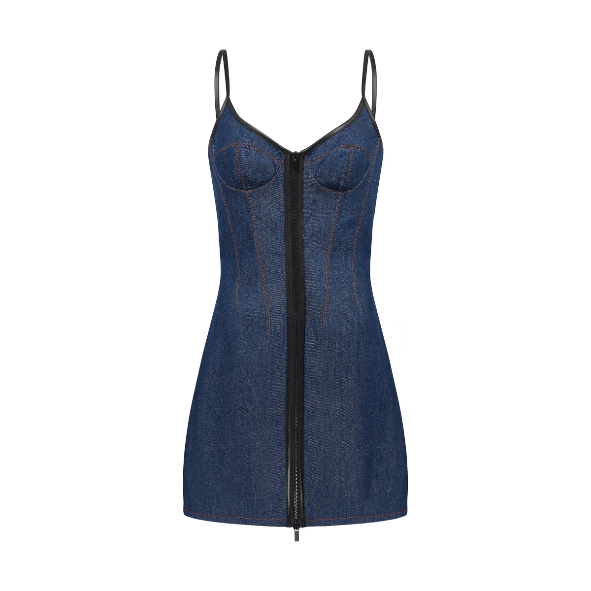 David Koma Leather Trimmed Mini Denim Dress