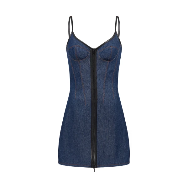 David Koma Leather Trimmed Mini Denim Dress