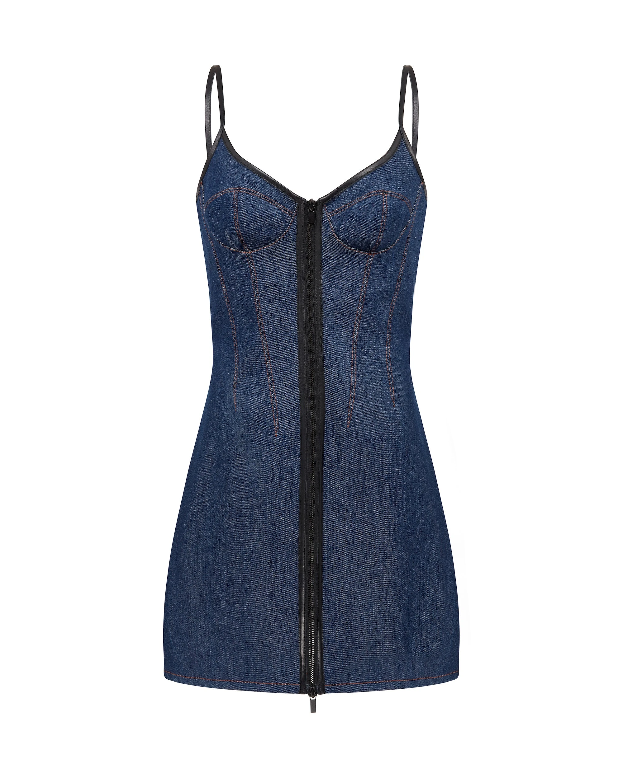 David Koma Leather Trimmed Mini Denim Dress