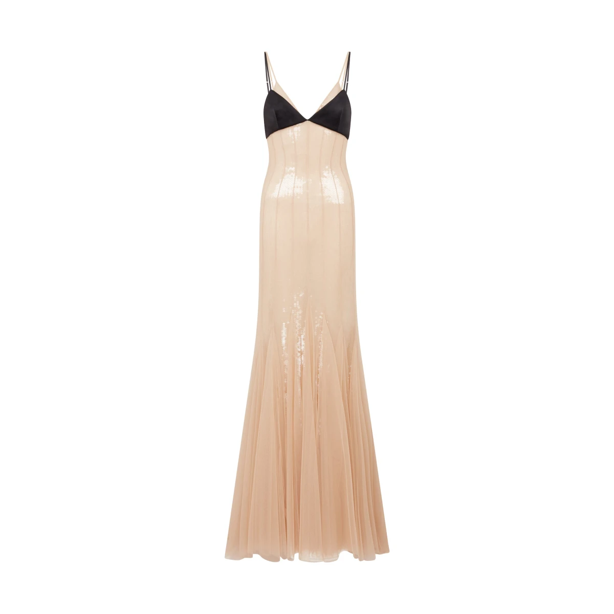 David Koma Satin Bra And Sequin Underlay Tulle Gown