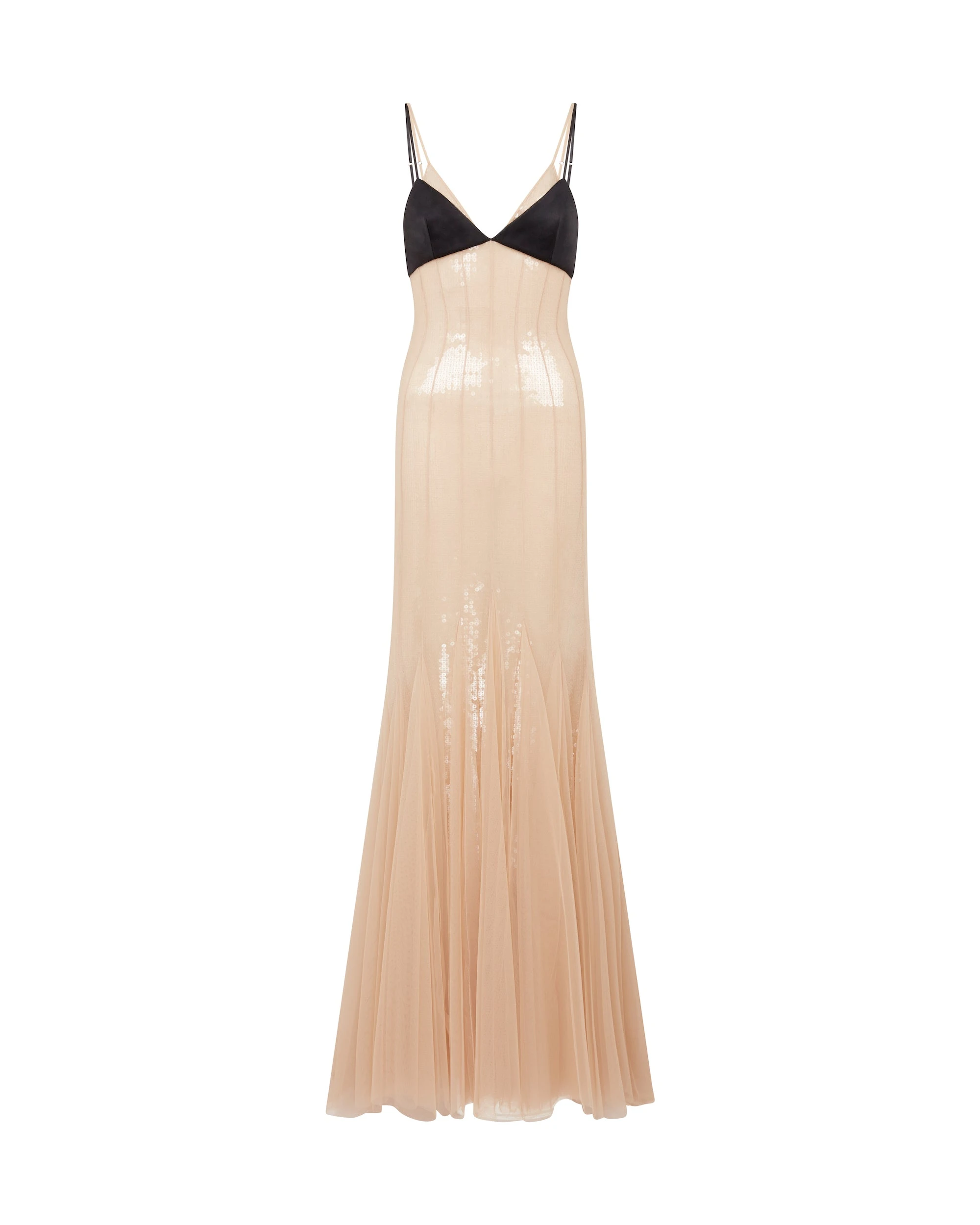 David Koma Satin Bra And Sequin Underlay Tulle Gown