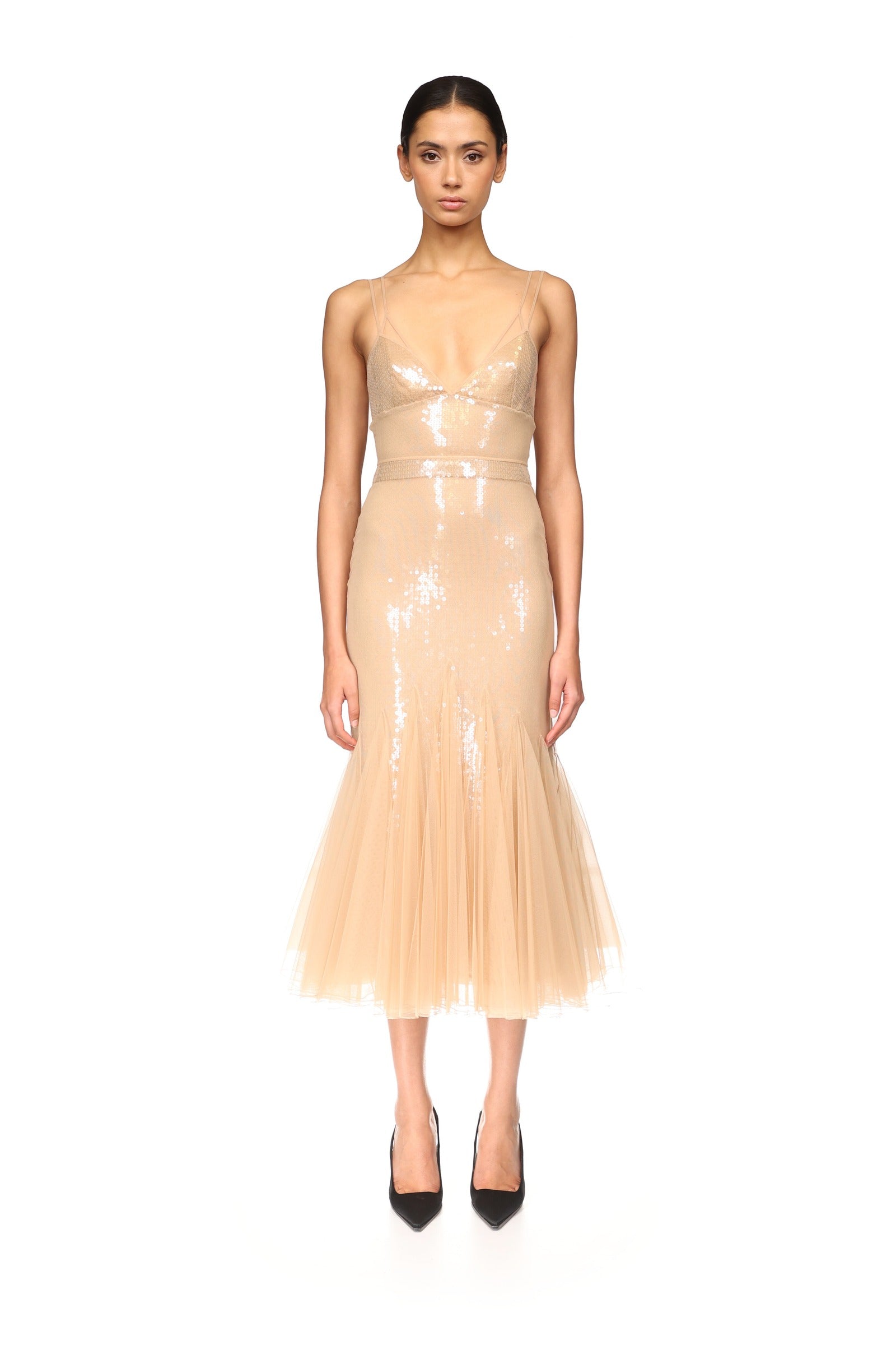 オールインワン・サロペット David Koma Light Beige Sequin Dress With Open Back LONG SLEEVED SEQUIN GOWN – David Koma