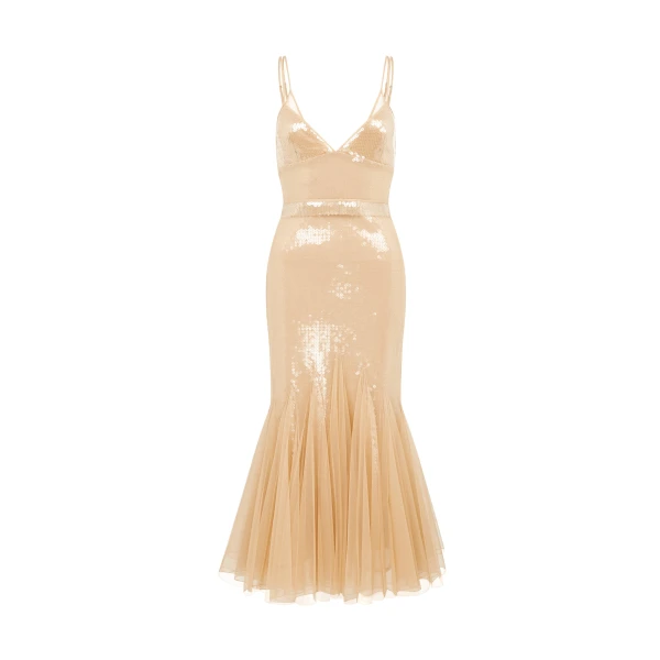 オールインワン・サロペット David Koma Light Beige Sequin Dress With Open Back David Koma Beige Dresses | 2025 Contemporary Ready to Wear