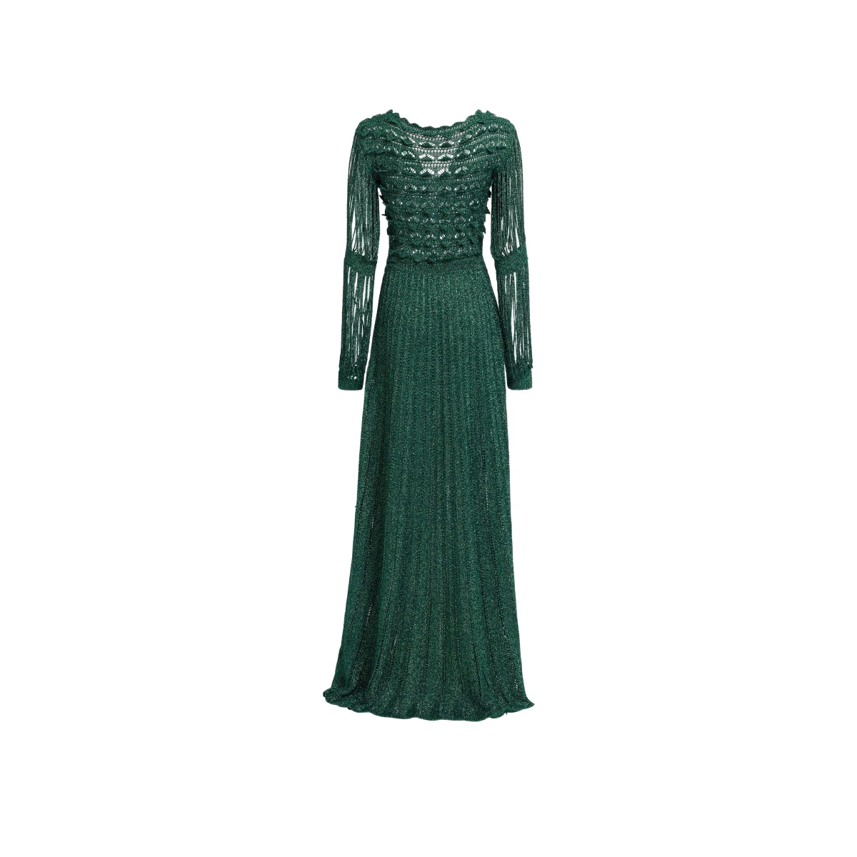 Elie Saab Absinthe Green Crochet Dress in Green featuring Scoop Neck – Luxury Designer Fashion at Coveti.