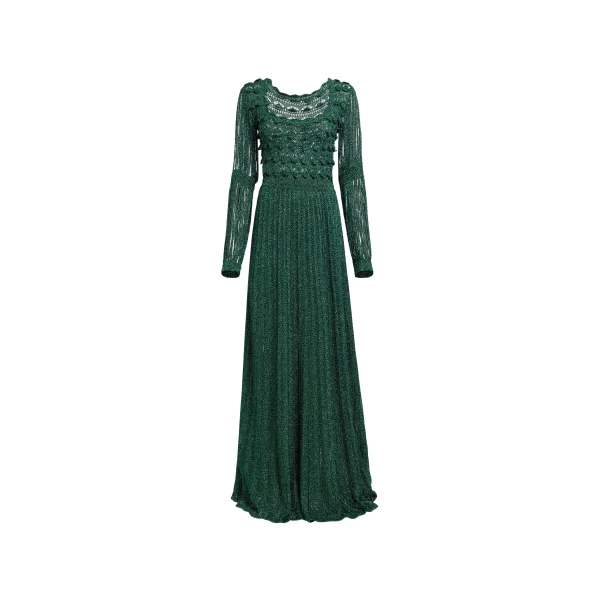 Elie Saab Absinthe Green Crochet Dress in Green featuring Scoop Neck – Luxury Designer Fashion at Coveti.
