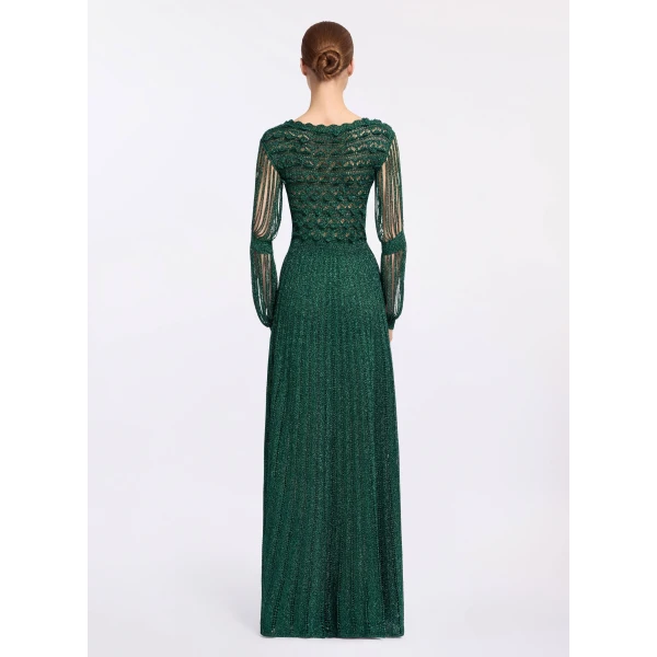 Elie Saab Absinthe Green Crochet Dress in Green featuring Scoop Neck – Luxury Designer Fashion at Coveti.