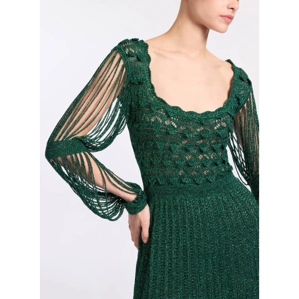 Elie Saab Absinthe Green Crochet Dress in Green featuring Scoop Neck – Luxury Designer Fashion at Coveti.