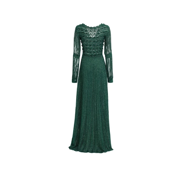 Elie Saab Absinthe Green Crochet Dress in Green featuring Scoop Neck – Luxury Designer Fashion at Coveti.