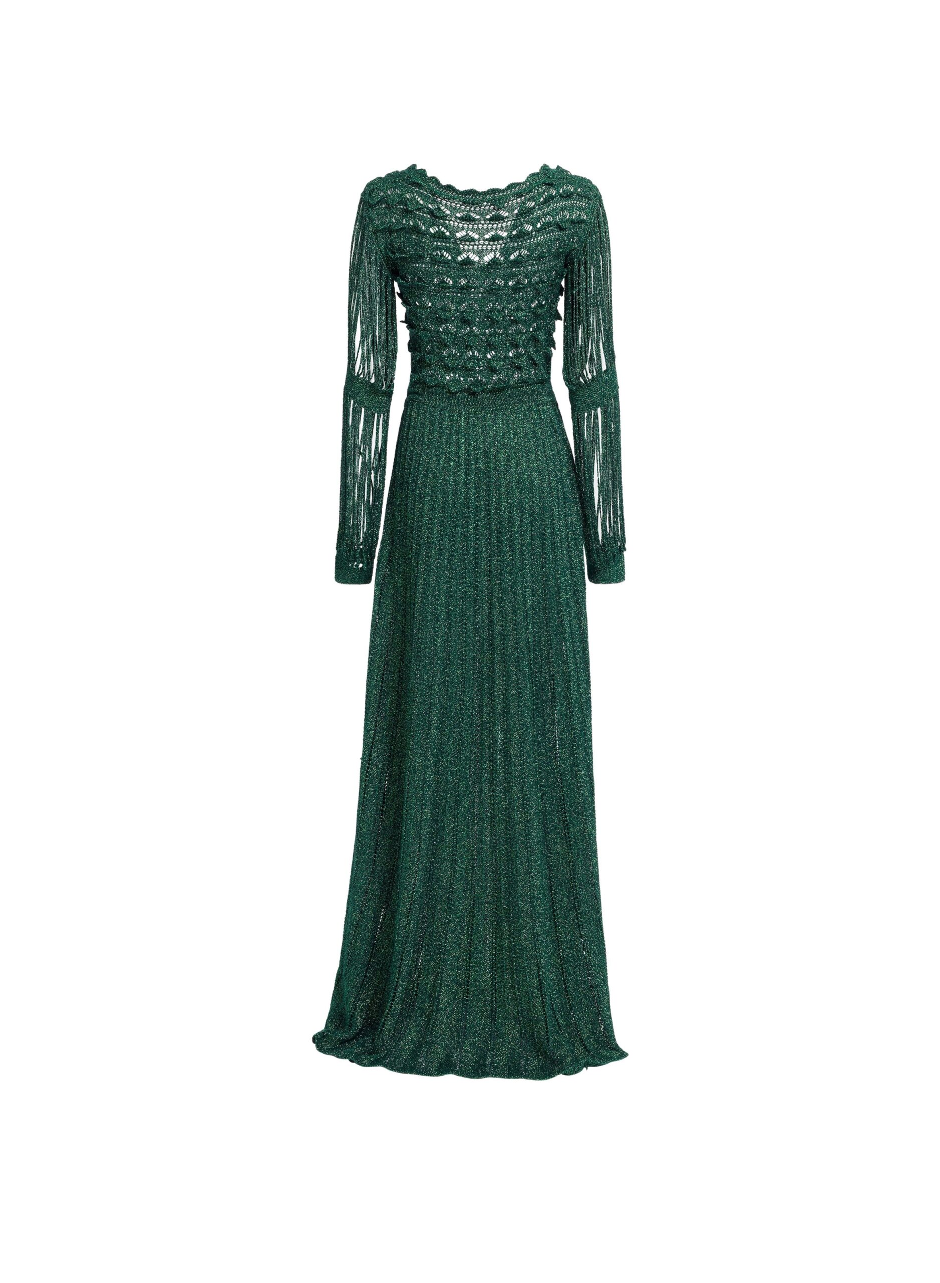 Elie Saab Absinthe Green Crochet Dress in Green featuring Scoop Neck – Luxury Designer Fashion at Coveti.
