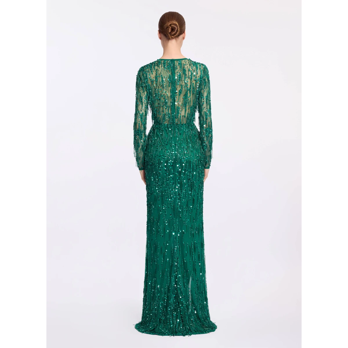 Elie Saab Bead Embroidered Fringe Gown in Green featuring Bead Embroidered Fringes – Luxury Designer Fashion at Coveti.