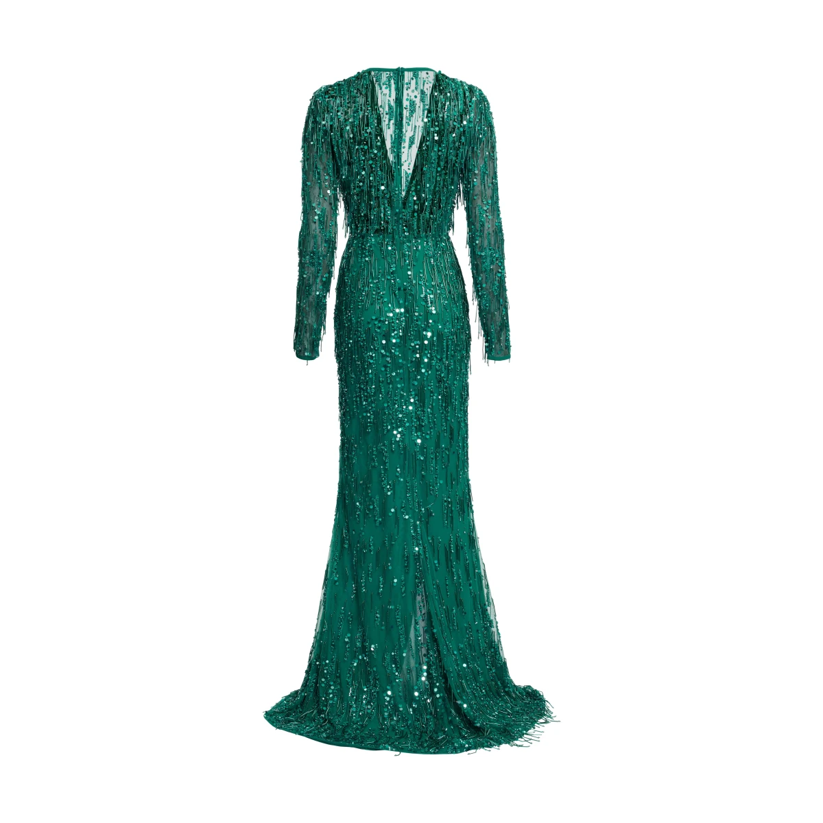 Elie Saab Bead Embroidered Fringe Gown in Green featuring Bead Embroidered Fringes – Luxury Designer Fashion at Coveti.