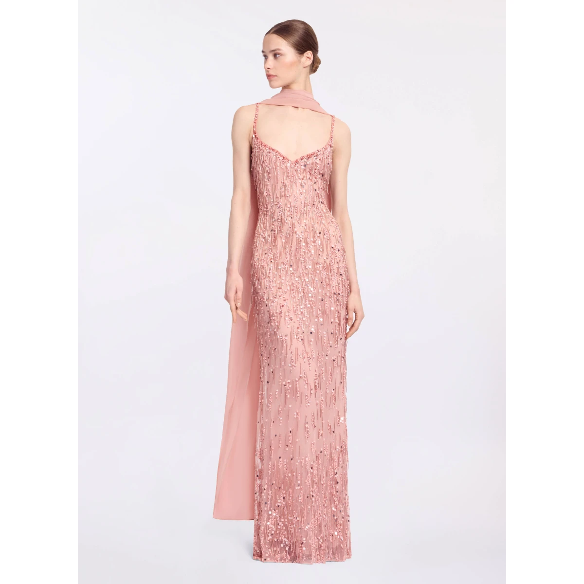 Elie Saab Bead Embroidered Long Dress in Pink featuring Bead Embroidery – Luxury Designer Fashion at Coveti.