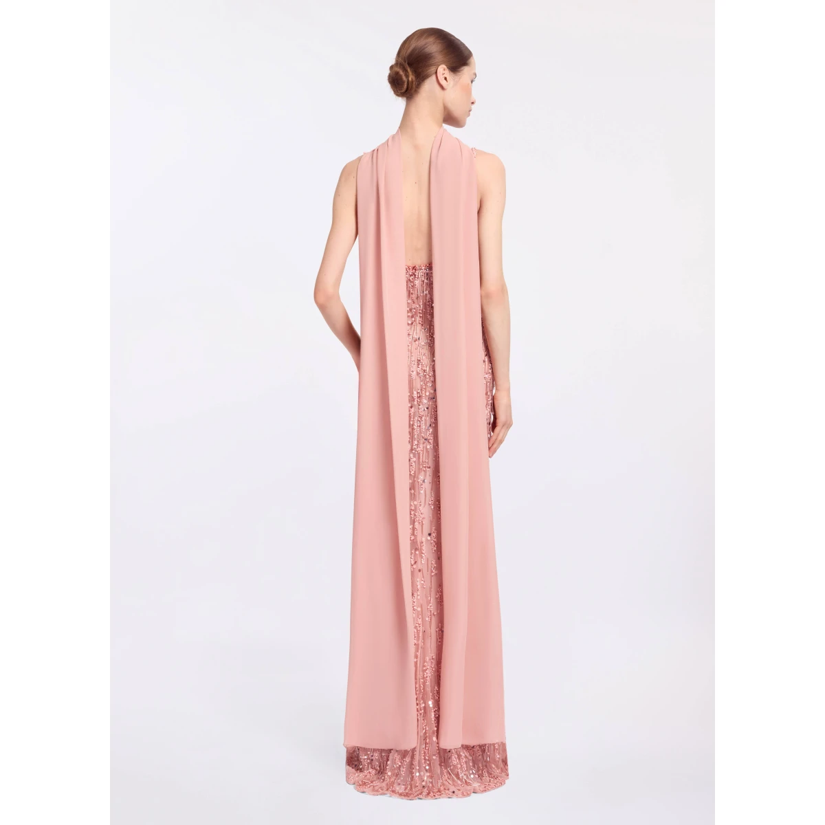 Elie Saab Bead Embroidered Long Dress in Pink featuring Bead Embroidery – Luxury Designer Fashion at Coveti.