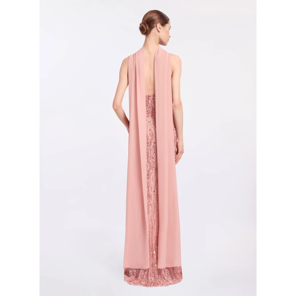 Elie Saab Bead Embroidered Long Dress in Pink featuring Bead Embroidery – Luxury Designer Fashion at Coveti.