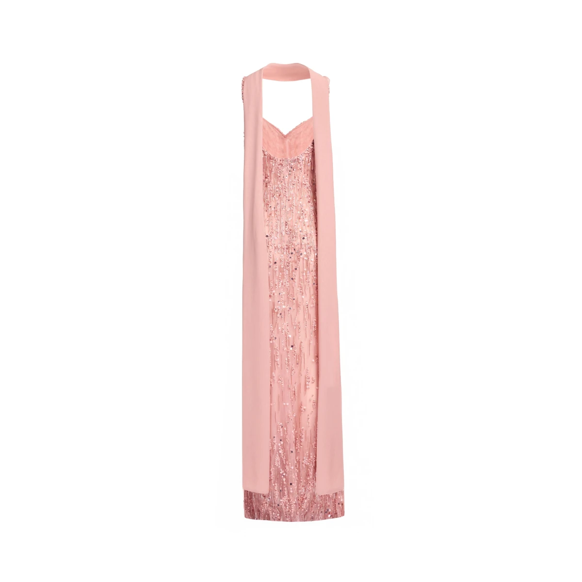 Elie Saab Bead Embroidered Long Dress in Pink featuring Bead Embroidery – Luxury Designer Fashion at Coveti.