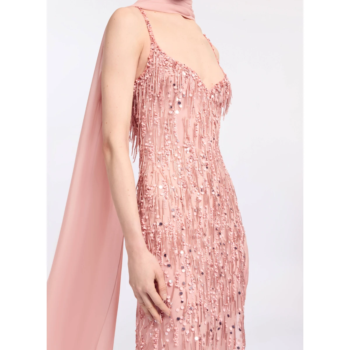Elie Saab Bead Embroidered Long Dress in Pink featuring Bead Embroidery – Luxury Designer Fashion at Coveti.