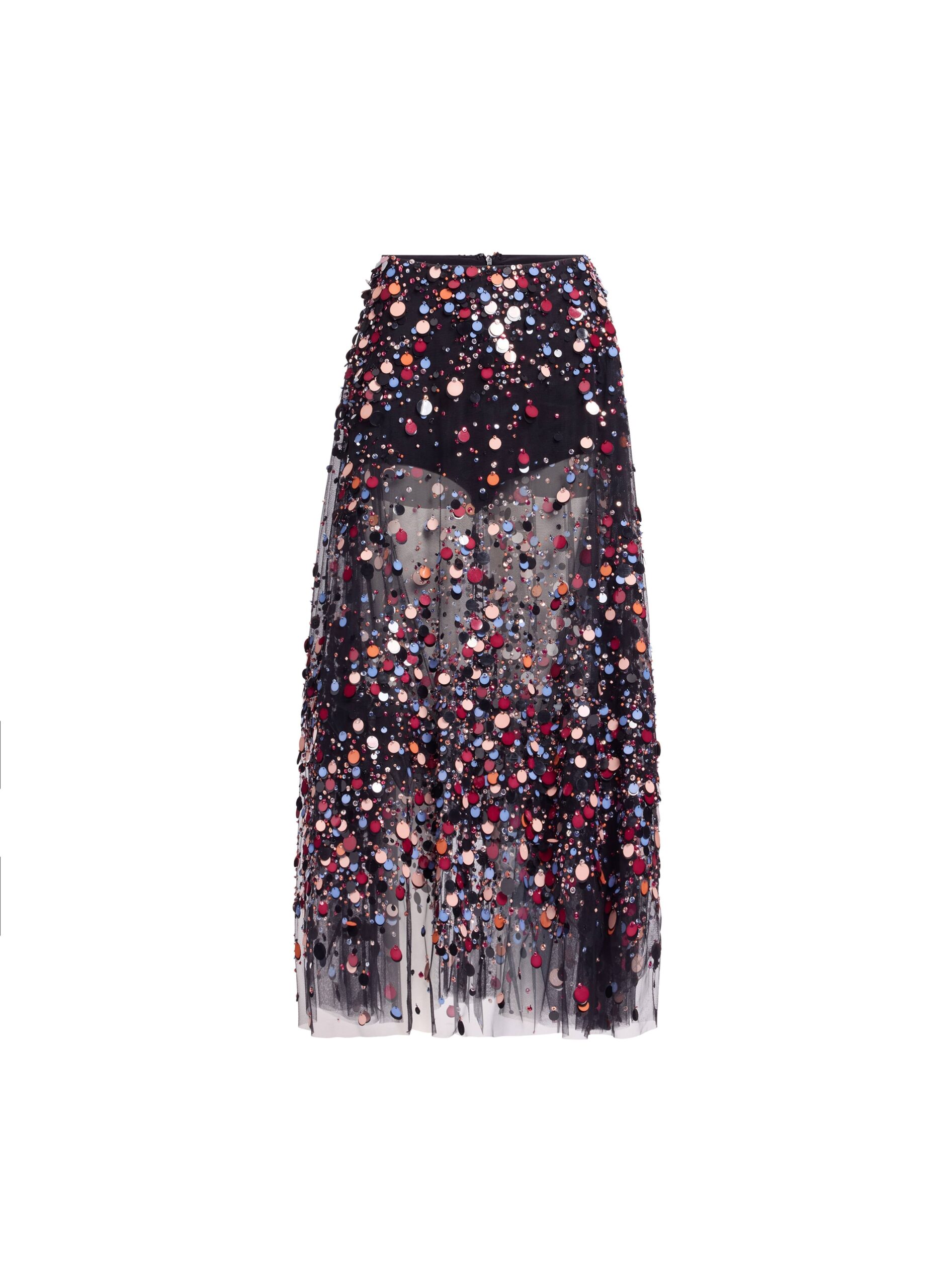 Elie Saab Bead Embroidered Multicolor Skirt in Black featuring Multicolor Sequins & Beads – Luxury Designer Fashion at Coveti.
