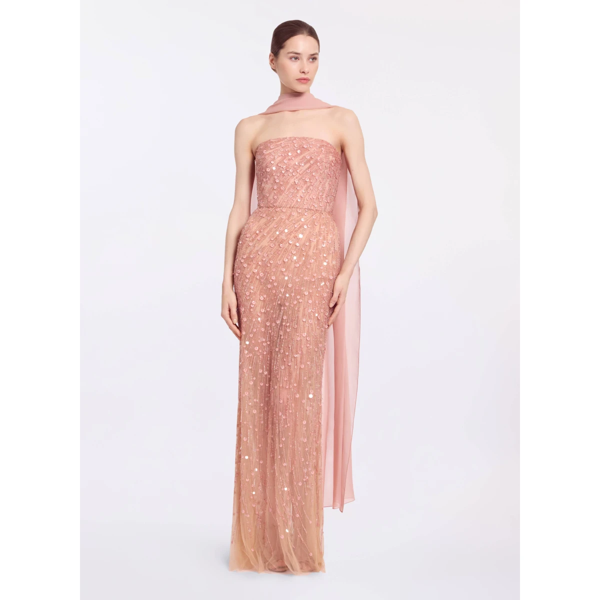 Elie Saab Bead Embroidered Strapless Dress in Pink featuring Corset Bodice – Luxury Designer Fashion at Coveti.