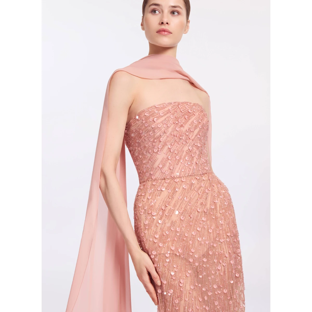 Elie Saab Bead Embroidered Strapless Dress in Pink featuring Corset Bodice – Luxury Designer Fashion at Coveti.