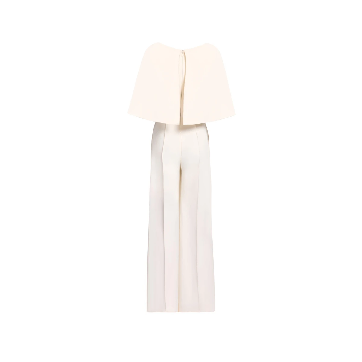 Elie Saab Cady Jumpsuit in White featuring Cape Effect Sleeves – Luxury Designer Fashion at Coveti.