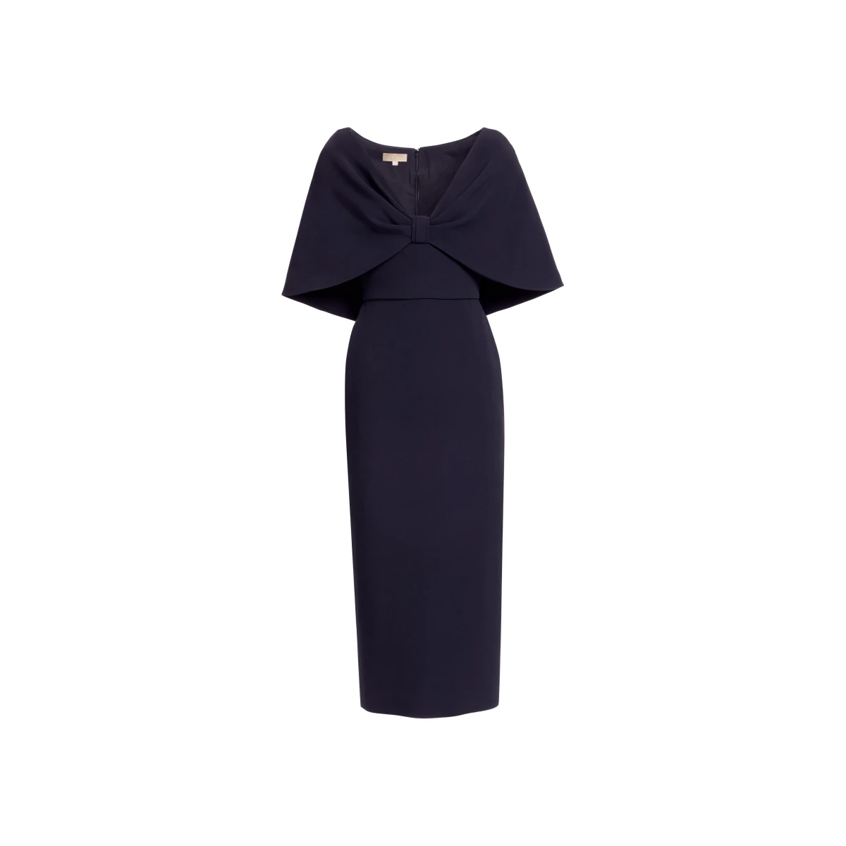 Elie Saab Cady Midi Dress in Black featuring Cape Effect Sleeves – Luxury Designer Fashion at Coveti.