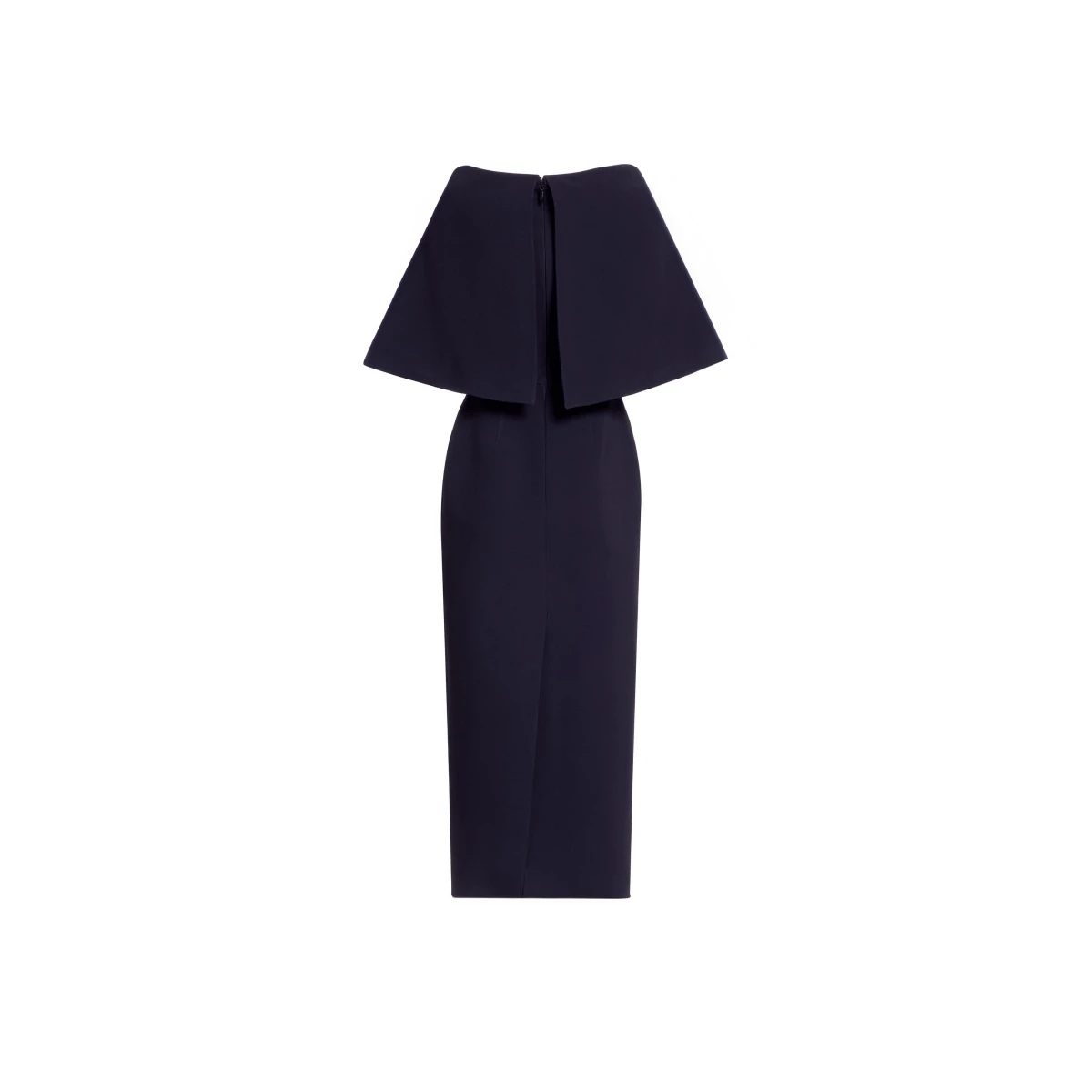 Elie Saab Cady Midi Dress in Black featuring Cape Effect Sleeves – Luxury Designer Fashion at Coveti.