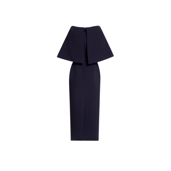 Elie Saab Cady Midi Dress in Black featuring Cape Effect Sleeves – Luxury Designer Fashion at Coveti.