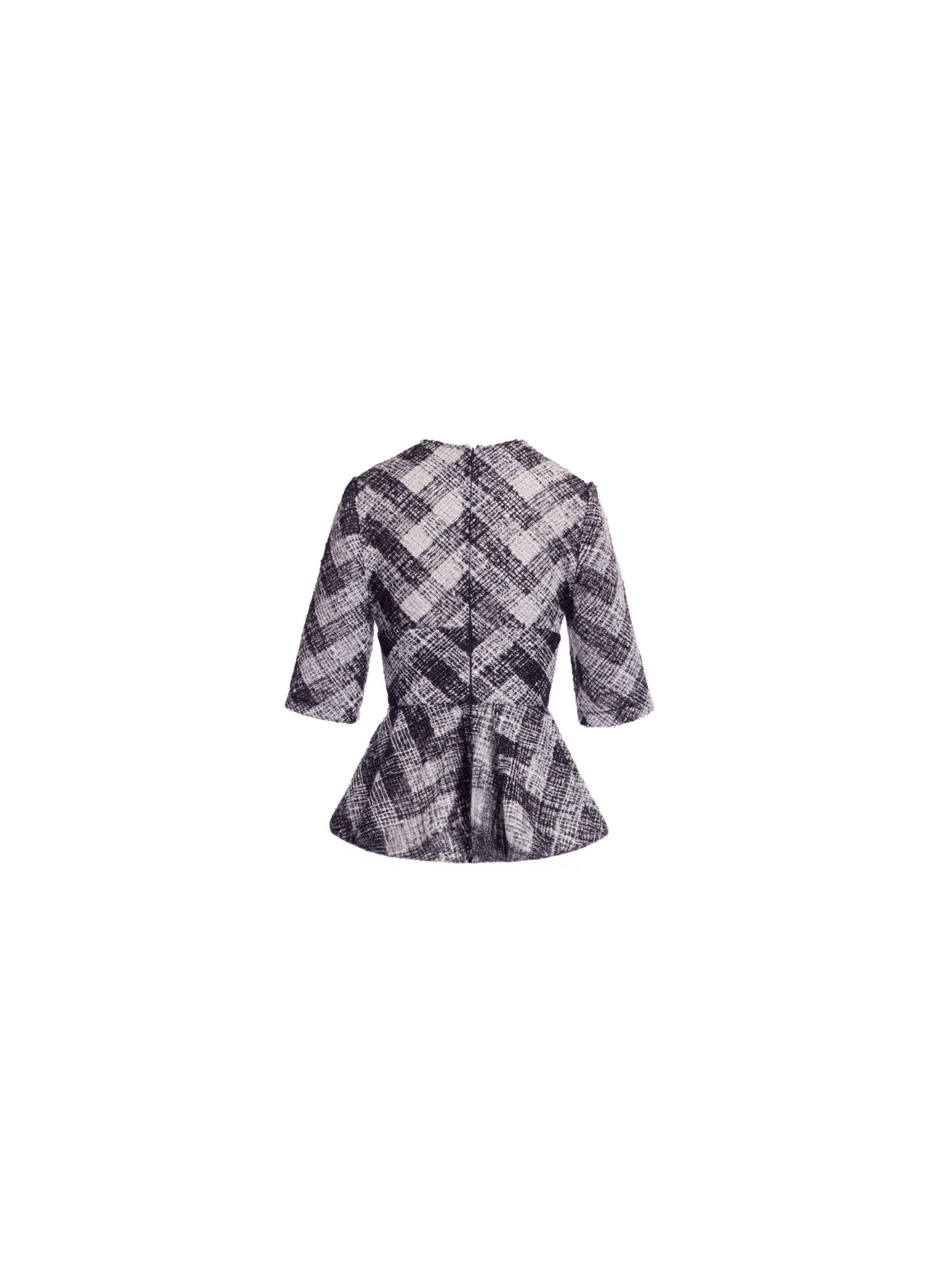 Elie Saab Chevron Peplum Blouse in White featuring V-Neckline – Luxury Designer Fashion at Coveti.