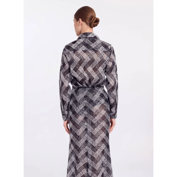Elie Saab Chevron Shirt in White featuring Classic Collar – Luxury Designer Fashion at Coveti.