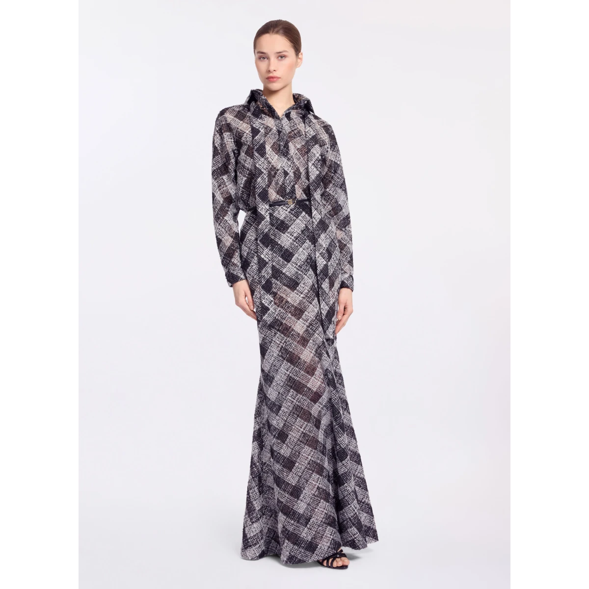 Elie Saab Chevron Shirt in White featuring Classic Collar – Luxury Designer Fashion at Coveti.