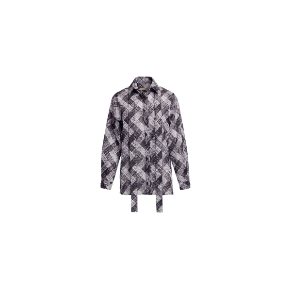 Elie Saab Chevron Shirt in White featuring Classic Collar – Luxury Designer Fashion at Coveti.