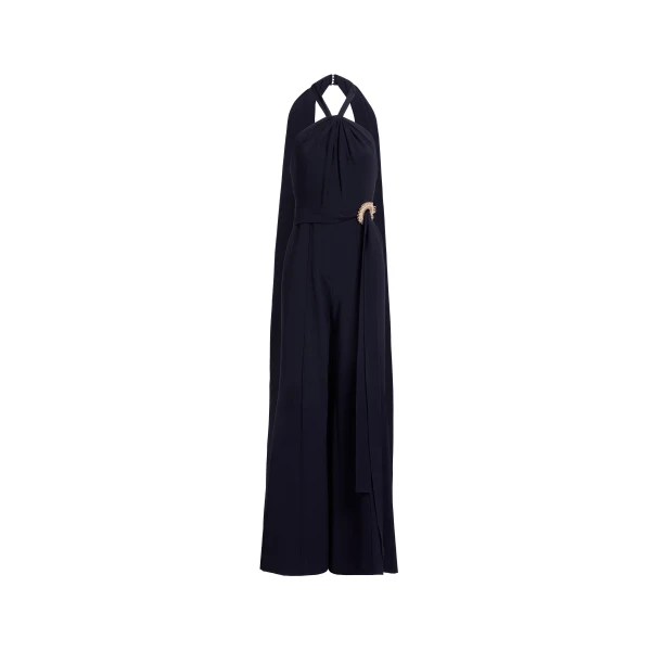 Elie Saab Crystal Embellished Cady Jumpsuit in Black featuring Crystal Embellished – Luxury Designer Fashion at Coveti.