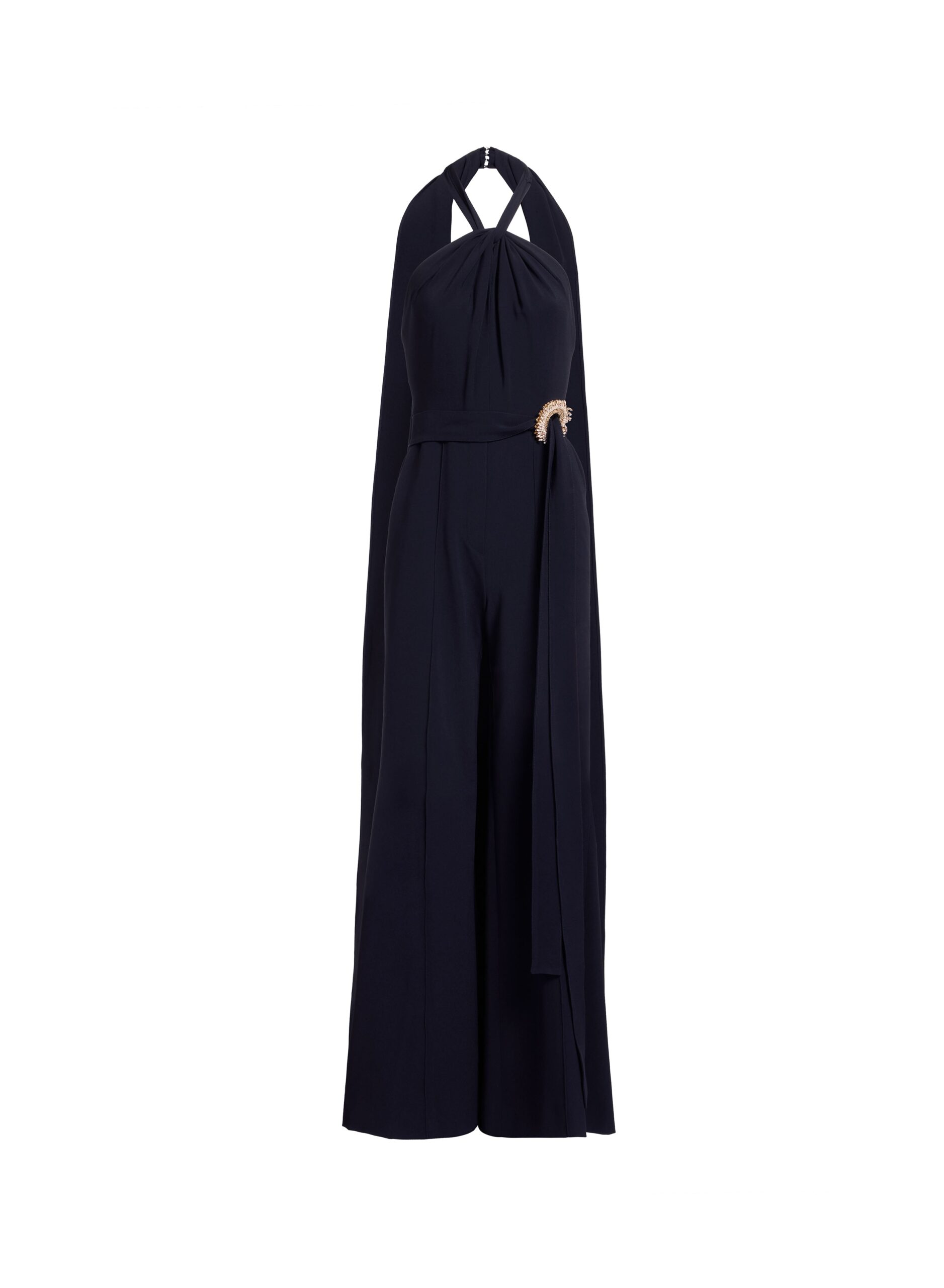 Elie Saab Crystal Embellished Cady Jumpsuit in Black featuring Crystal Embellished – Luxury Designer Fashion at Coveti.