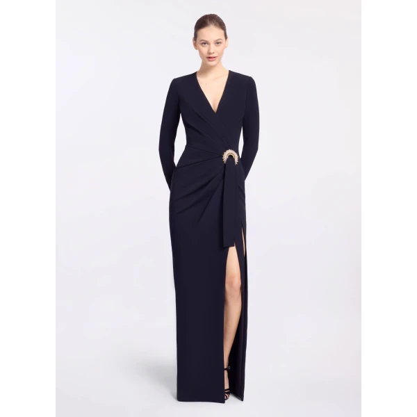 Elie Saab Crytal Embellished Long Dress in Black featuring Asymmetrical – Luxury Designer Fashion at Coveti.
