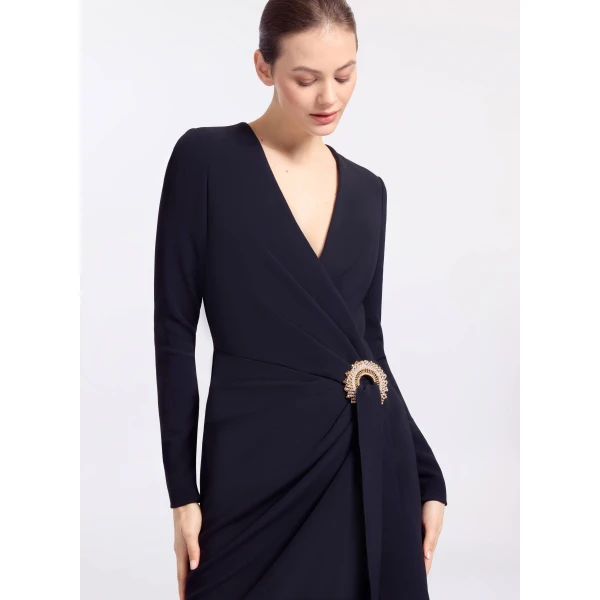 Elie Saab Crytal Embellished Long Dress in Black featuring Asymmetrical – Luxury Designer Fashion at Coveti.