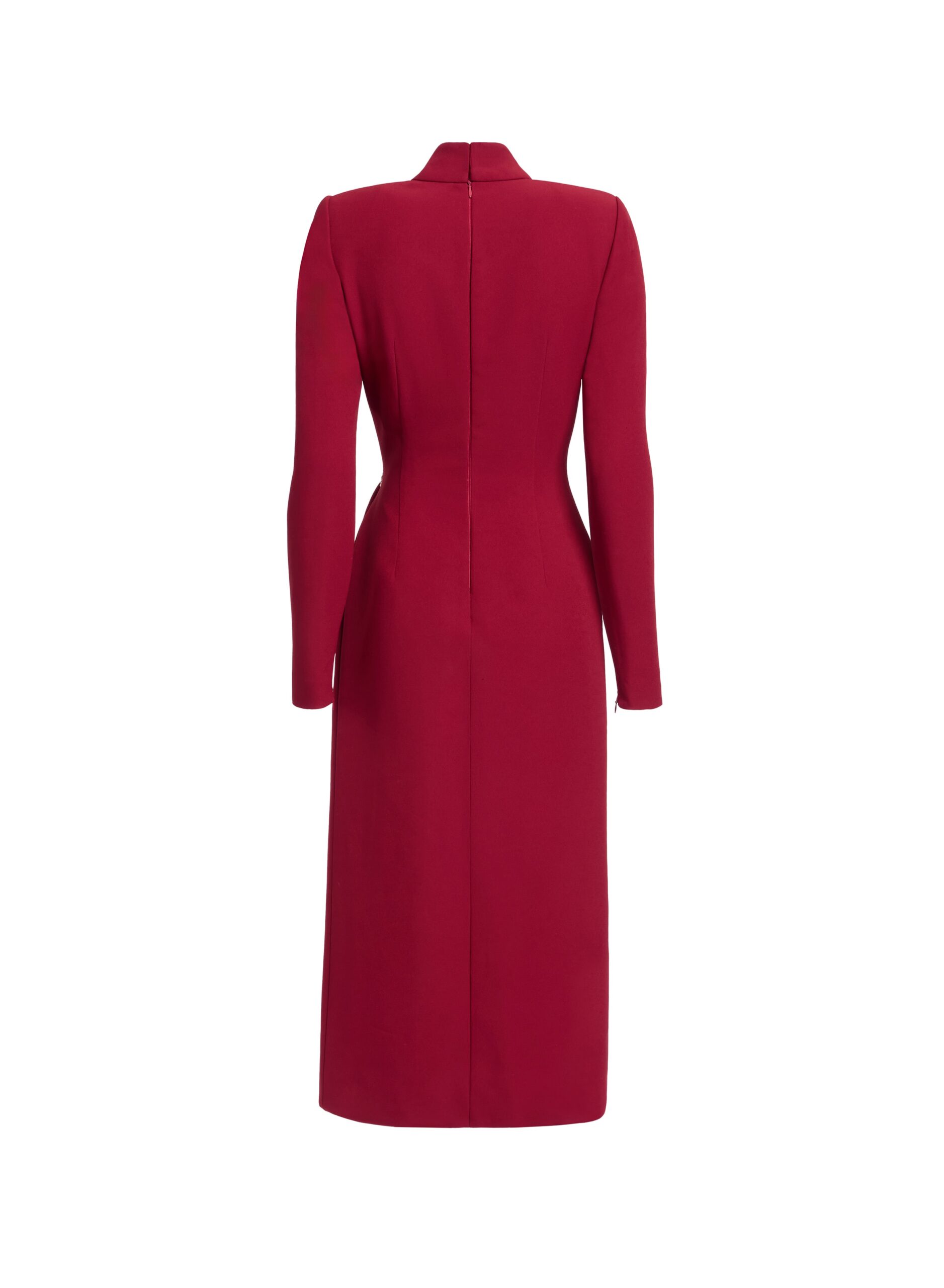 Elie Saab Crytal Embellished Midi Dress in Red featuring Asymmetrical Draped Dress – Luxury Designer Fashion at Coveti.