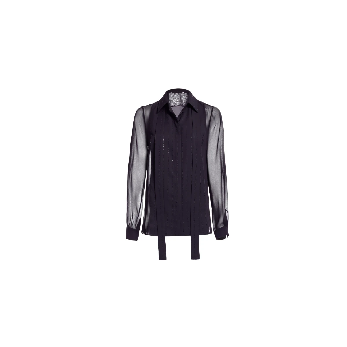 Elie Saab Embellished Pinstripe Silk Shirt in Black featuring Classic Collar – Luxury Designer Fashion at Coveti.
