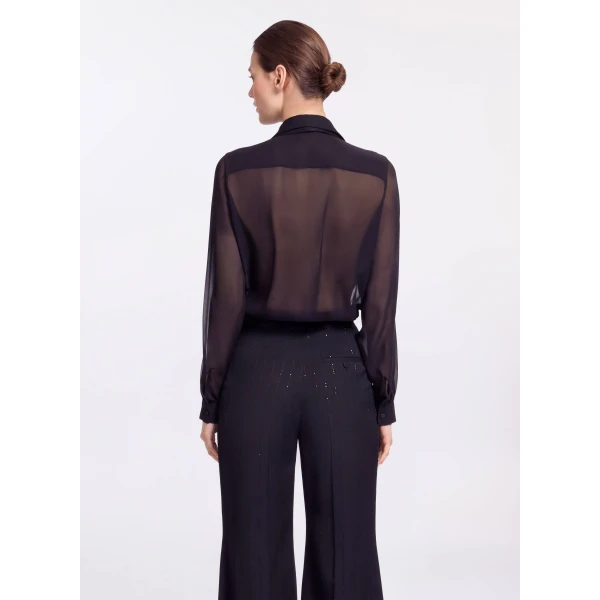 Elie Saab Embellished Pinstripe Silk Shirt in Black featuring Classic Collar – Luxury Designer Fashion at Coveti.