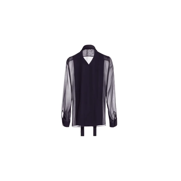 Elie Saab Embellished Pinstripe Silk Shirt in Black featuring Classic Collar – Luxury Designer Fashion at Coveti.