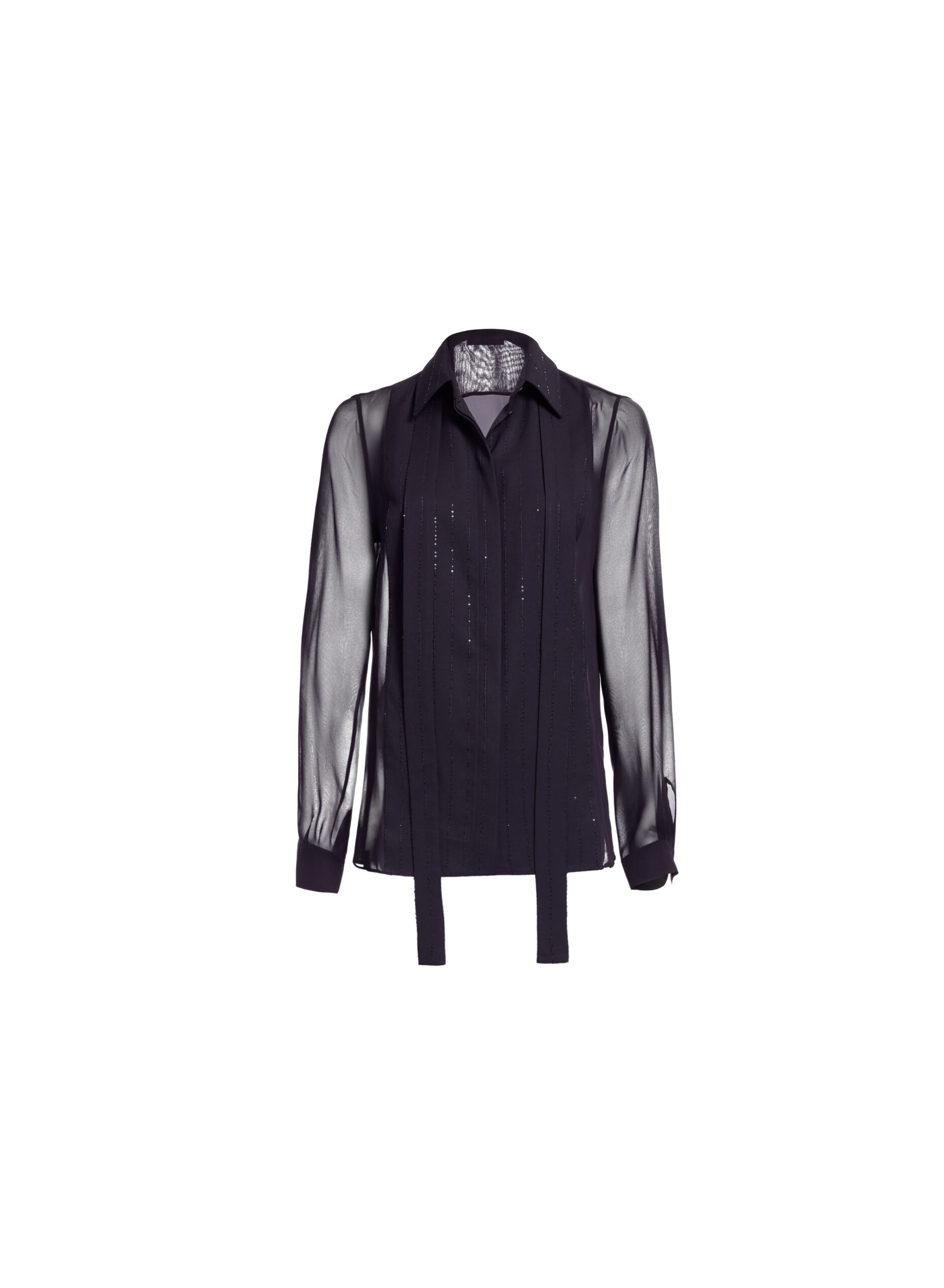 Elie Saab Embellished Pinstripe Silk Shirt in Black featuring Classic Collar – Luxury Designer Fashion at Coveti.
