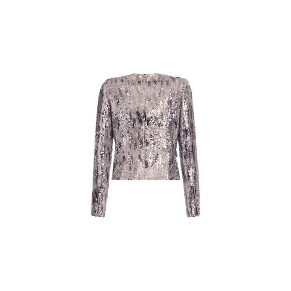 Elie Saab Embellished Sequins Jacket in Silver featuring Floral Applique on Sequins – Luxury Designer Fashion at Coveti.
