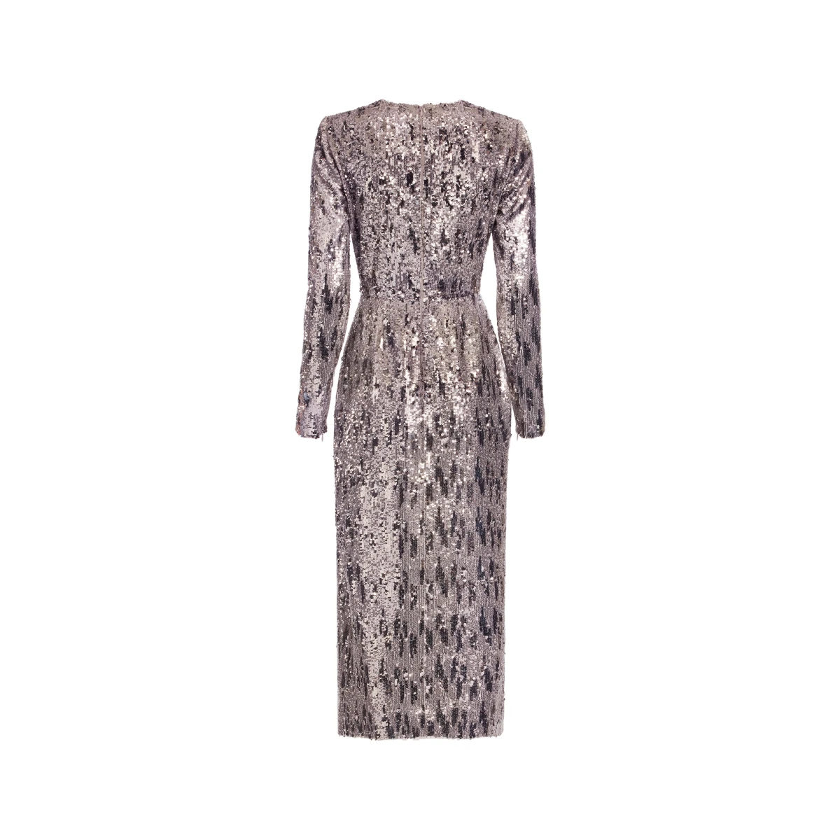 Elie Saab Embellished Sequins Long Dress in Silver featuring Floral Applique on Sequins – Luxury Designer Fashion at Coveti.
